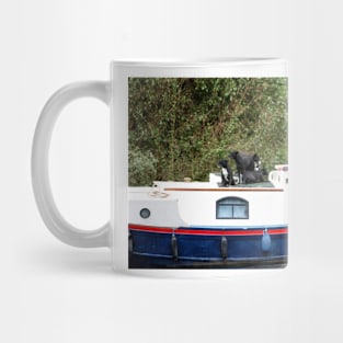 Five dogs on a boat - Norfolk Broads, UK Mug